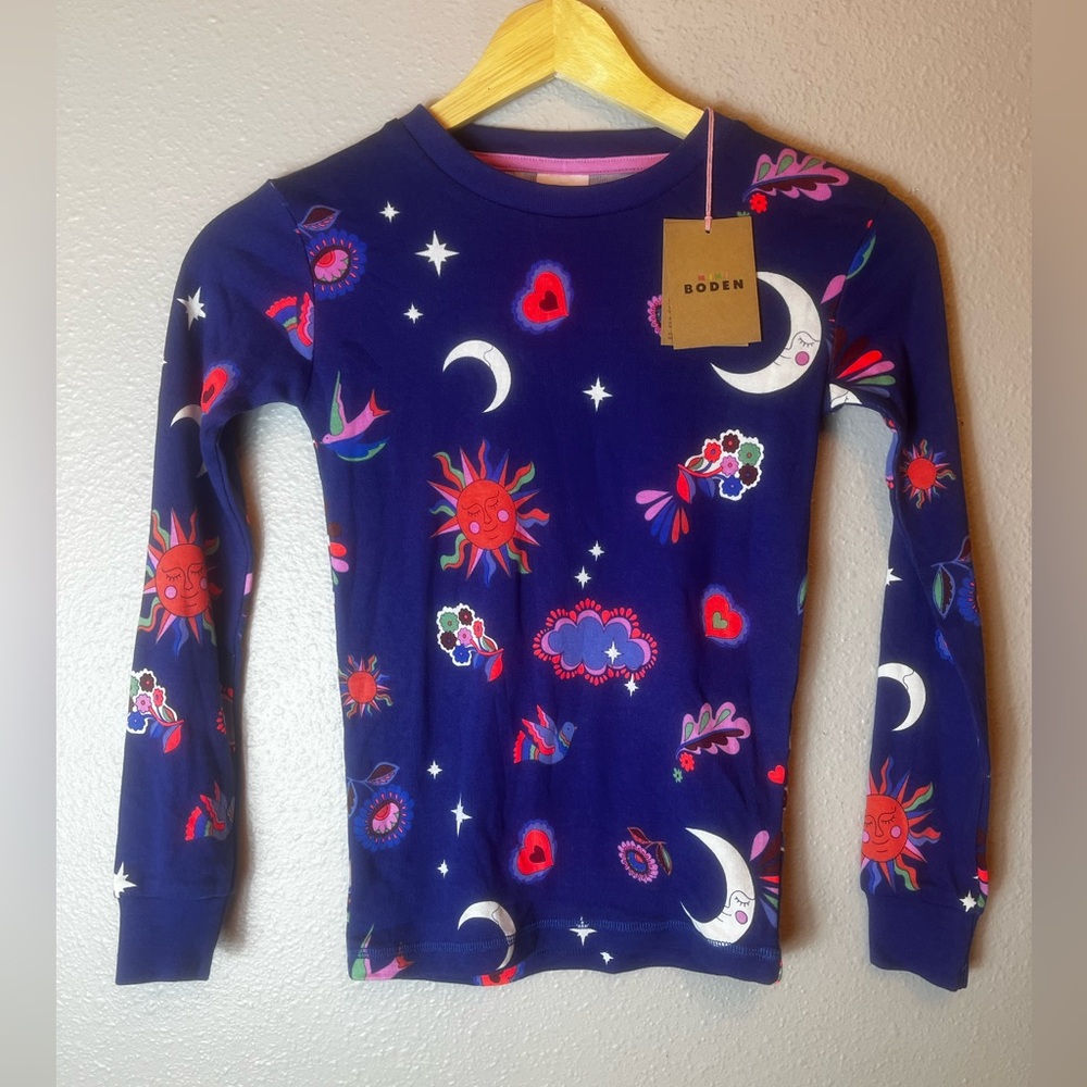 NWT Mini Boden Kids' Celestial Print Glow in the Dark Fitted Cotton Pajamas 8Y